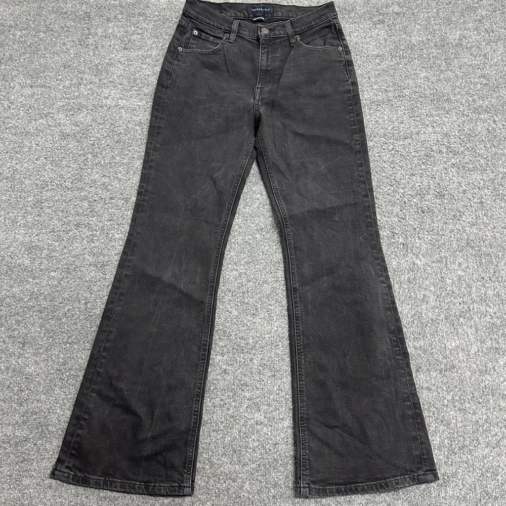 Aeropostale Jeans Womens Size 10 Black High Rise Flare Faded Denim Stretch Leg